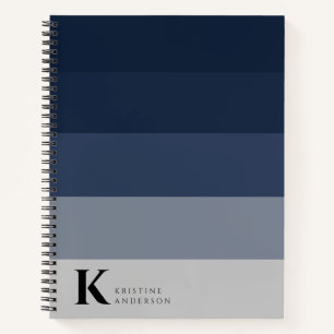 Carnet Monogramme classique moderne bleu ombre gris marin