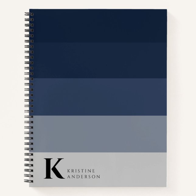 Carnet Monogramme classique moderne bleu ombre gris marin (Devant)