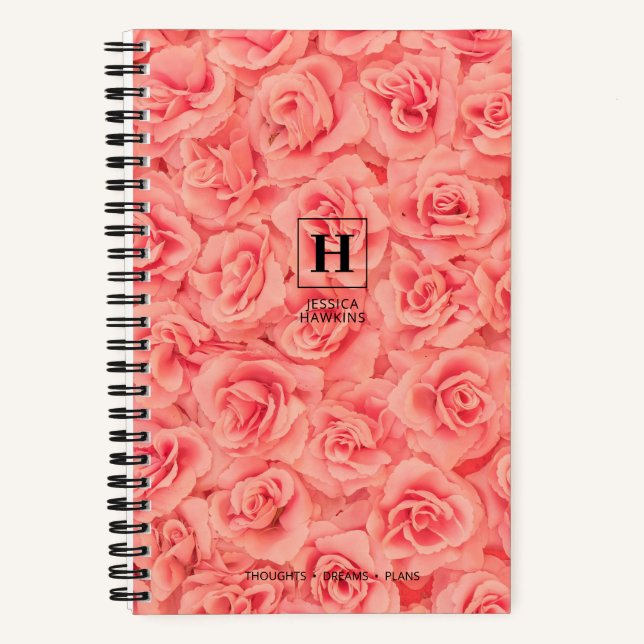 Carnet Monogramme Classique Roses En Bouquet Rose (Recto)