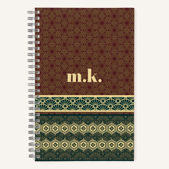 Carnet Monogramme classique rouge vert Motif Kikkou (Recto)
