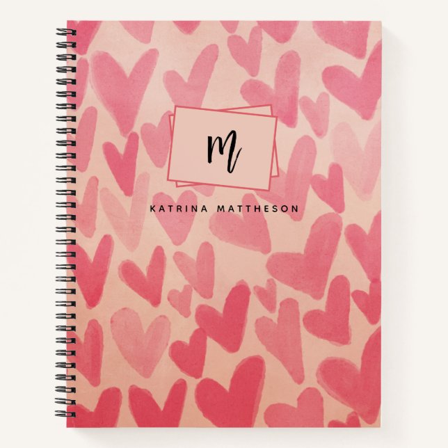 Carnet Monogramme coeurs gribouillés rose moderne  (Devant)