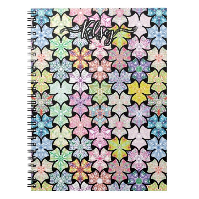 Carnet Monogramme Colorful Boho Mandala Motif Ajouter Nom (Devant)