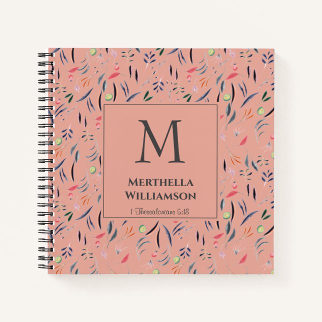 Carnet Monogramme | Corail rose | Floral PERSONNALISÉ (Devant)