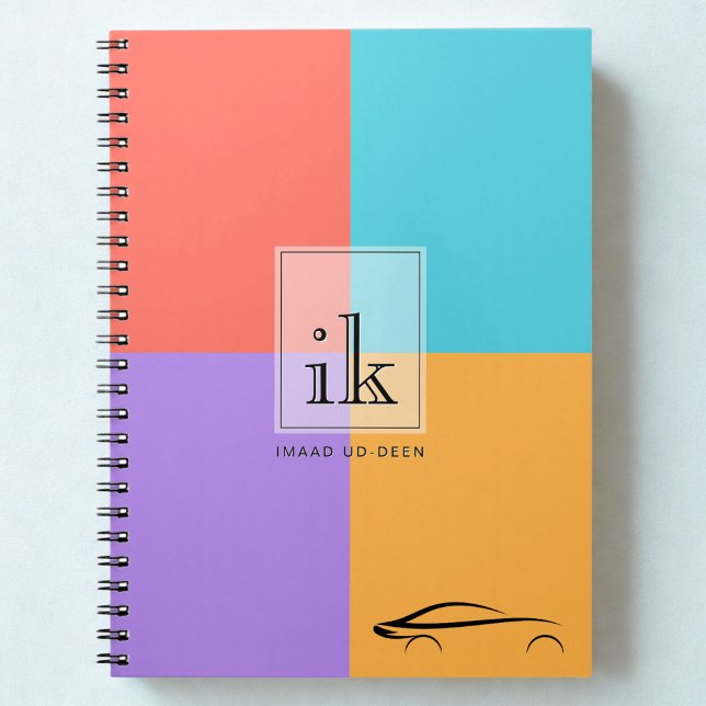 Carnet Monogramme couleur avec ligne de voiture (Créateur téléchargé)