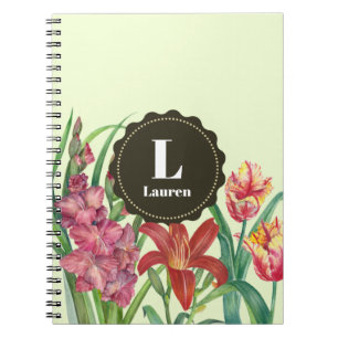 Carnet Monogramme Couleur chaude Floral Printemps Blooms