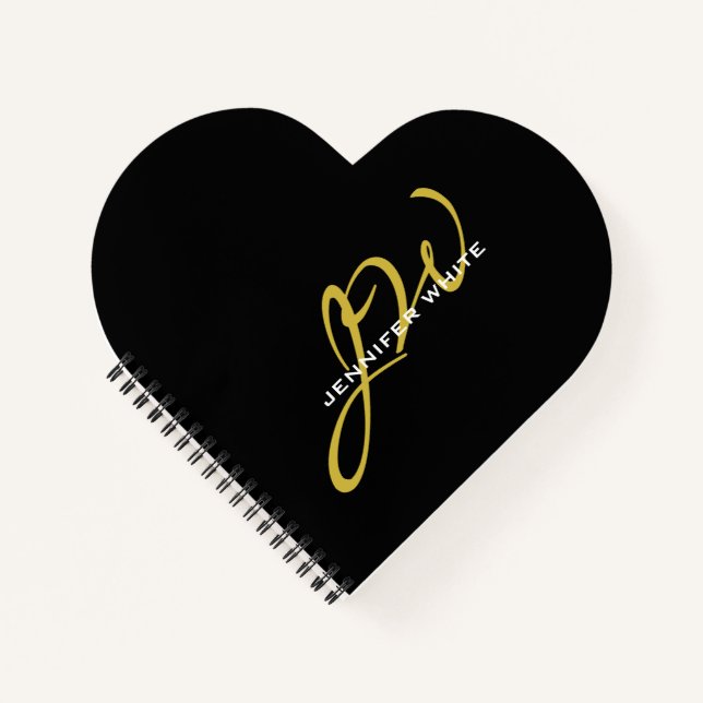 Carnet Monogramme couleur or noir Plain moderne propre no (Devant)