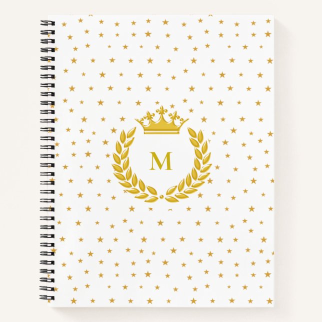 Carnet Monogramme, couronne, laurier et étoiles dorées su (Devant)