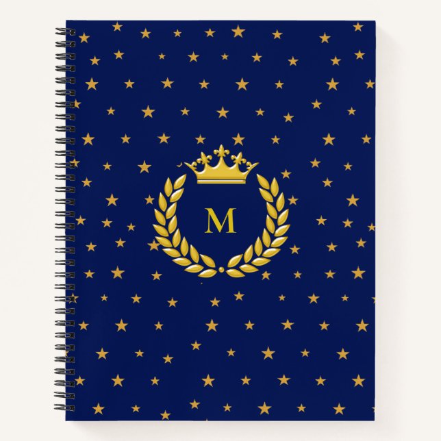 Carnet Monogramme, couronne, laurier et étoiles dorées su (Devant)