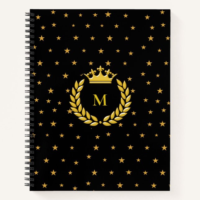 Carnet Monogramme, couronne, laurier et étoiles dorées su (Devant)
