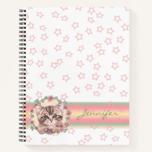 Carnet Monogramme Cute Kitten Floral Rose Star