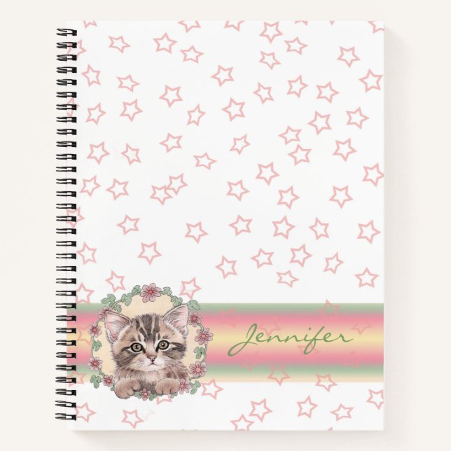 Carnet Monogramme Cute Kitten Floral Rose Star (Devant)