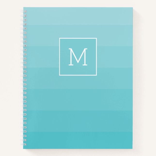 Carnet Monogramme Cyan Bleu Nuances Horizontales (Devant)