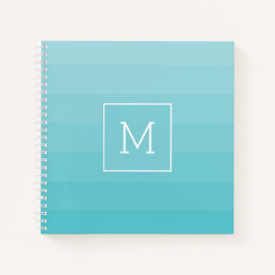 Carnet Monogramme Cyan Bleu Nuances Horizontales
