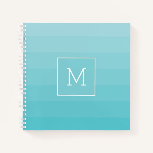 Carnet Monogramme Cyan Bleu Nuances Horizontales (Devant)