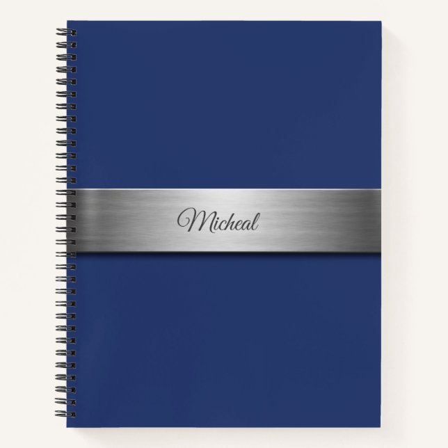 Carnet Monogramme d'accentuation métallique bleu marine (Devant)