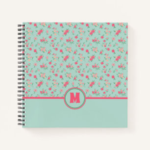 Carnet Monogramme Dainty Fleurs roses Turquoises