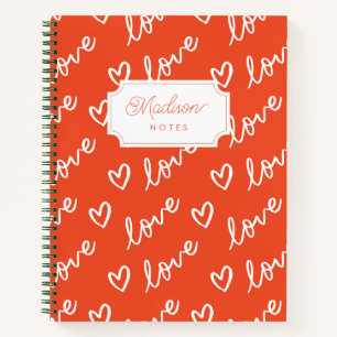 Carnet Monogramme d'amour de coeur rouge et blanc