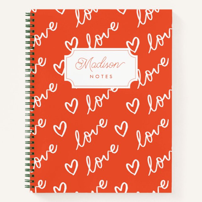 Carnet Monogramme d'amour de coeur rouge et blanc (Devant)