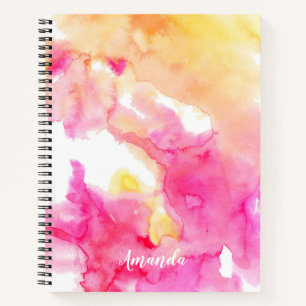 Carnet Monogramme d'aquarelle rose et orange