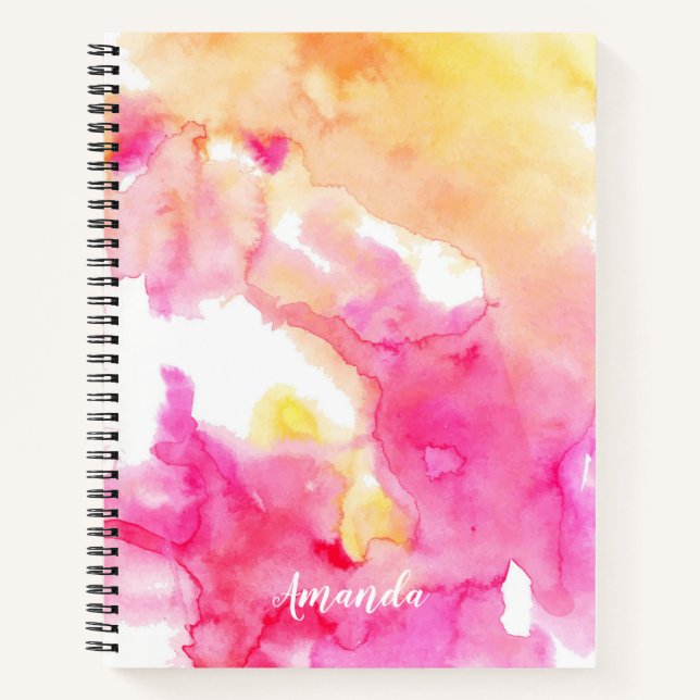 Carnet Monogramme d'aquarelle rose et orange (Devant)