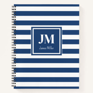 Carnet Monogramme de bande marine bleu et blanc