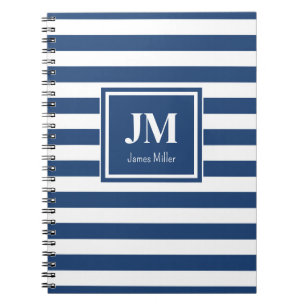 Carnet Monogramme de bande marine bleu et blanc
