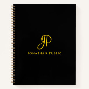 Carnet Monogramme de calligraphie élégante or et noir en 