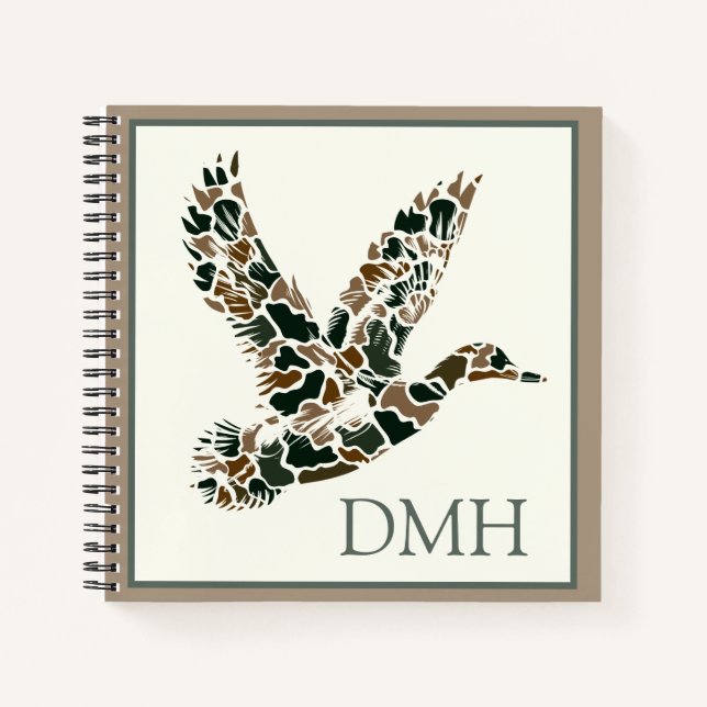 Carnet Monogramme de camouflage de canard colvert Preppy (Devant)