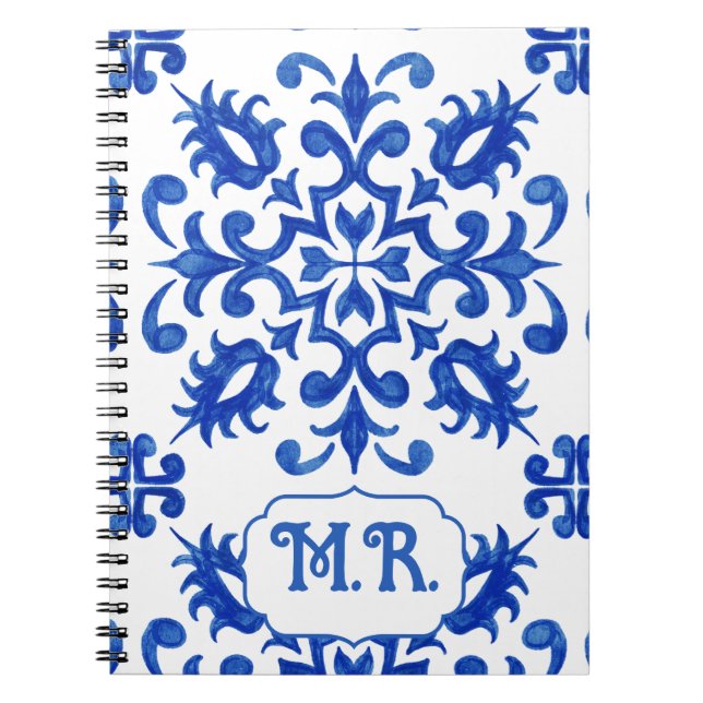 Carnet Monogramme de carreau bleu portugais  (Devant)