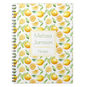 Carnet Monogramme de citrons et de feuilles à l'aquarelle