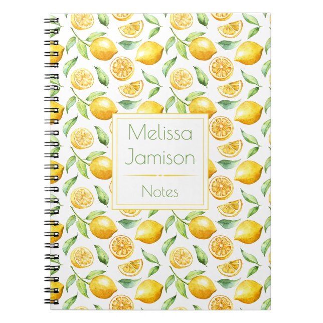 Carnet Monogramme de citrons et de feuilles à l'aquarelle (Devant)