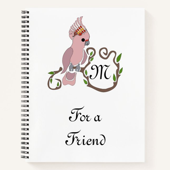 Carnet Monogramme de Cockatoo rose Whimsical (Devant)