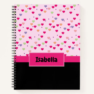 Carnet Monogramme de coeurs colorés rose girly