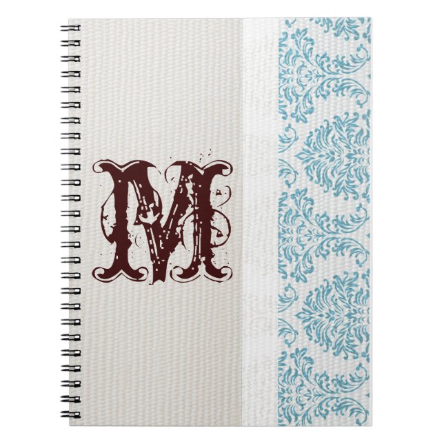 Carnet Monogramme de Damas en Filige Bleue Note initiale (Devant)