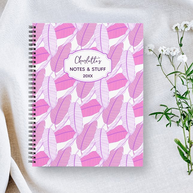Carnet Monogramme de feuille de palmier tropical rose vio (Créateur téléchargé)