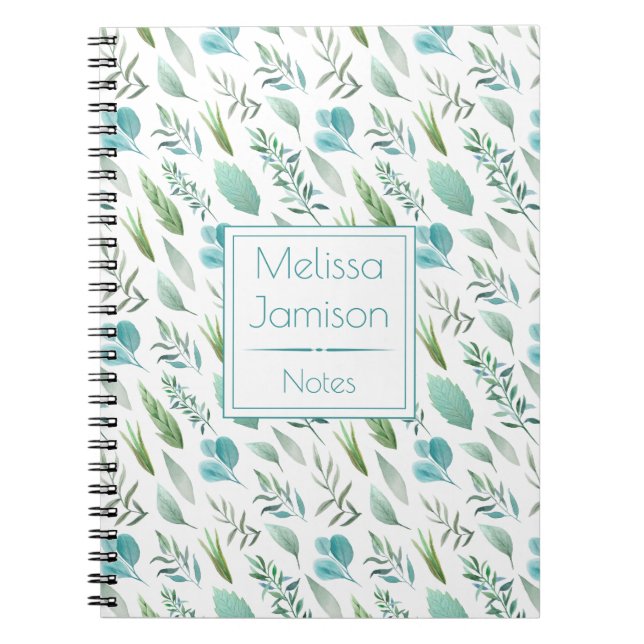 Carnet Monogramme de feuilles vertes et bleues sarcelle à (Devant)