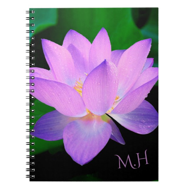 Carnet Monogramme de fleur de lotus élégant (Devant)
