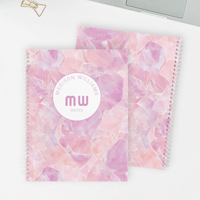 Carnet Monogramme de glam rose moderne marbre de pierre d (Modern Pink Elegant Glam Monogram Gemstone Marble Notebook)