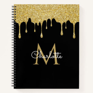 Carnet Monogramme de gouttes de paillettes dorées Écritur
