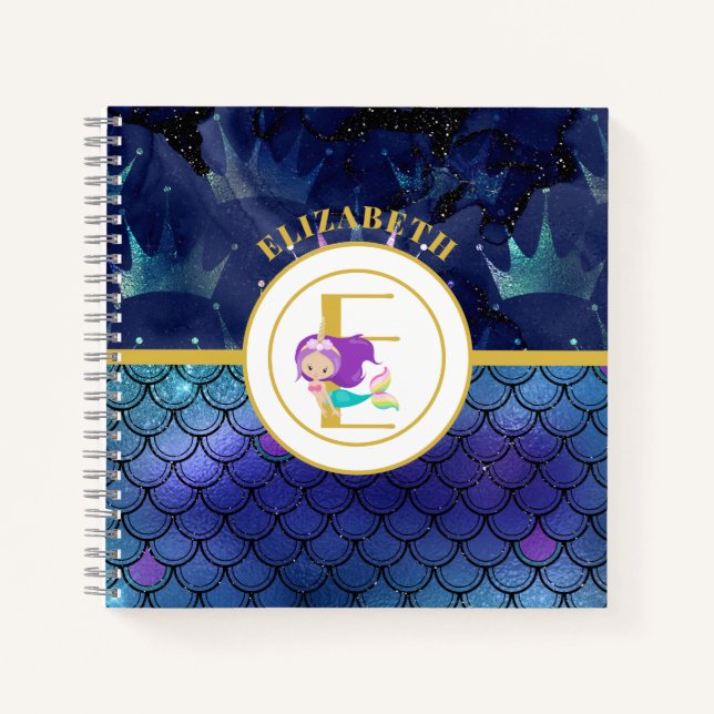 Carnet Monogramme de la corne de licorne de sirène étince (Devant)