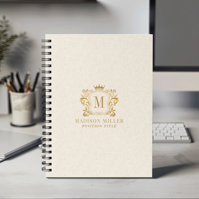 Carnet Monogramme de la Couronne Royale en Or Lin Beige (Créateur téléchargé)