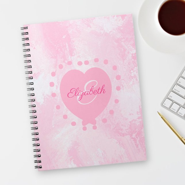 Carnet Monogramme de la fille Nom initial Pink Heart Aqua (notebook cover)
