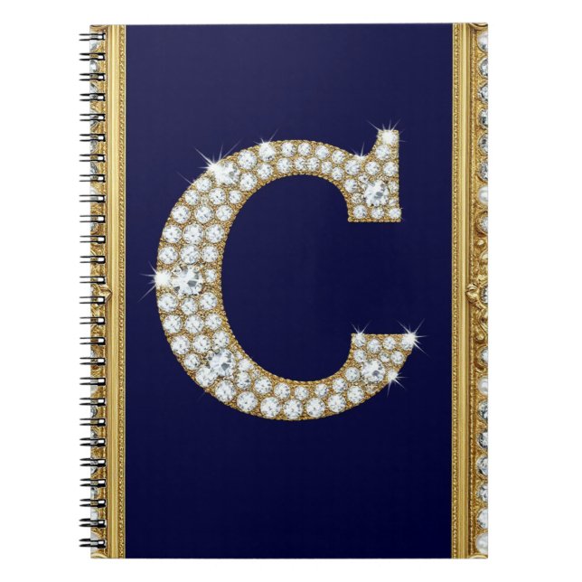 Carnet Monogramme de la lettre C en joyaux dans un cadre  (Devant)