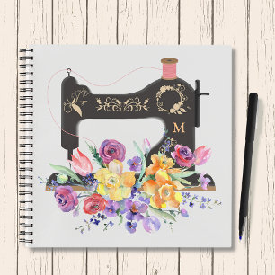 Carnet Monogramme de la machine à coudre Vintage florale