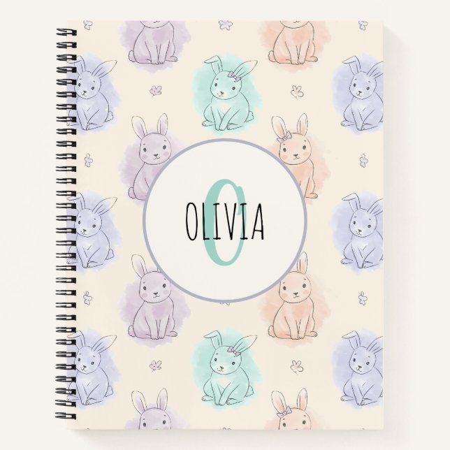Carnet Monogramme de lapins de croquis enjoués (Devant)