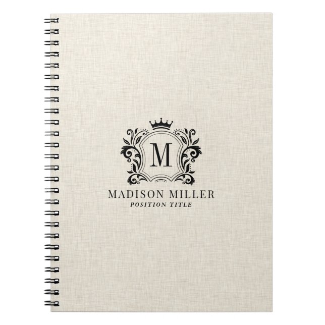 Carnet Monogramme de lin beige Couronne de crête royale n (Devant)