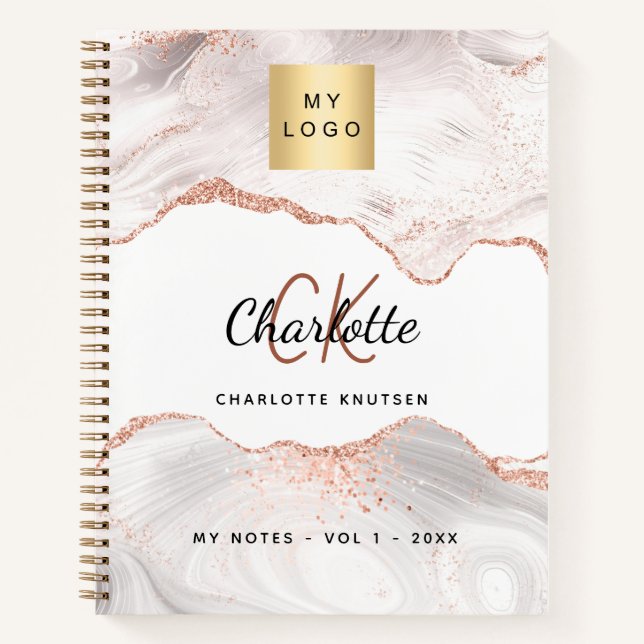 Carnet Monogramme de logo en agate or rose élégant affair (Devant)