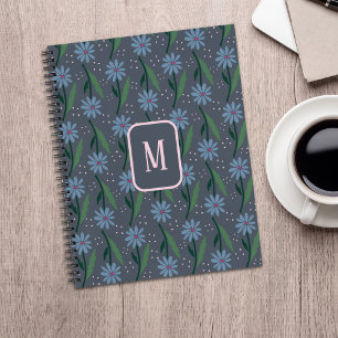Carnet Monogramme de marguerite rétro bleu poussiéreux de