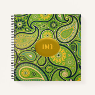 Carnet Monogramme de marguerite verte et jaune rétro