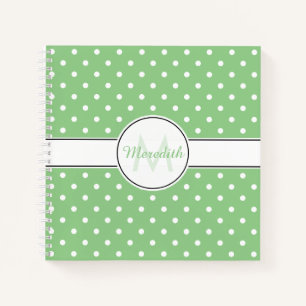 Carnet Monogramme de Motif à points polka vert mou